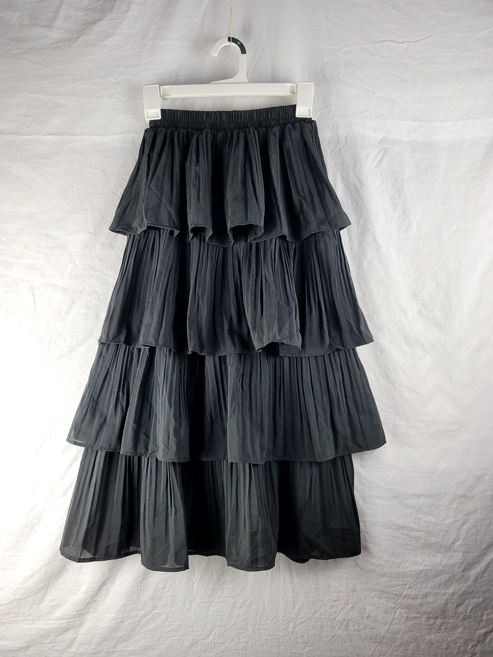 Black Tiered Midi Skirt - Lightweight Ruffle Layers